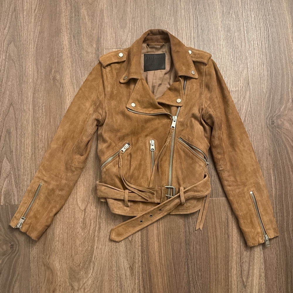 All Saints Brown Suede Leather motorcycle Jacket